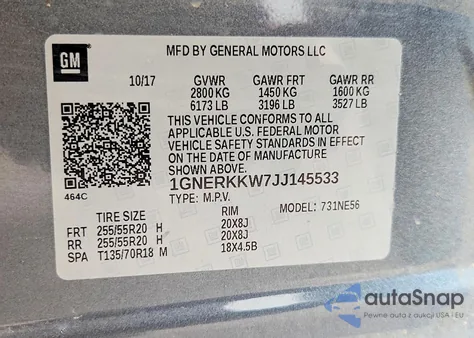 2018 Chevrolet Traverse Premier z USA, uszkodzony, nr VIN 1GNERKKW7JJ145533